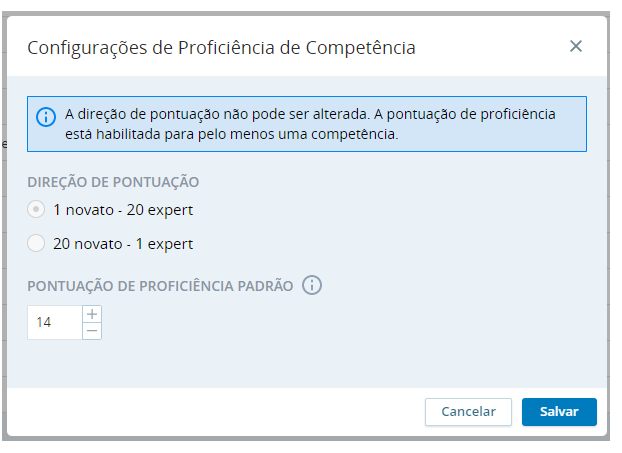 Captura de tela da janela Configurações de proficiência de habilidade